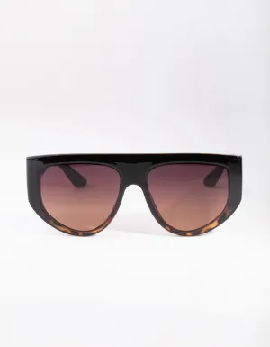 Black Brown Tortoiseshell Shield Sunglasses