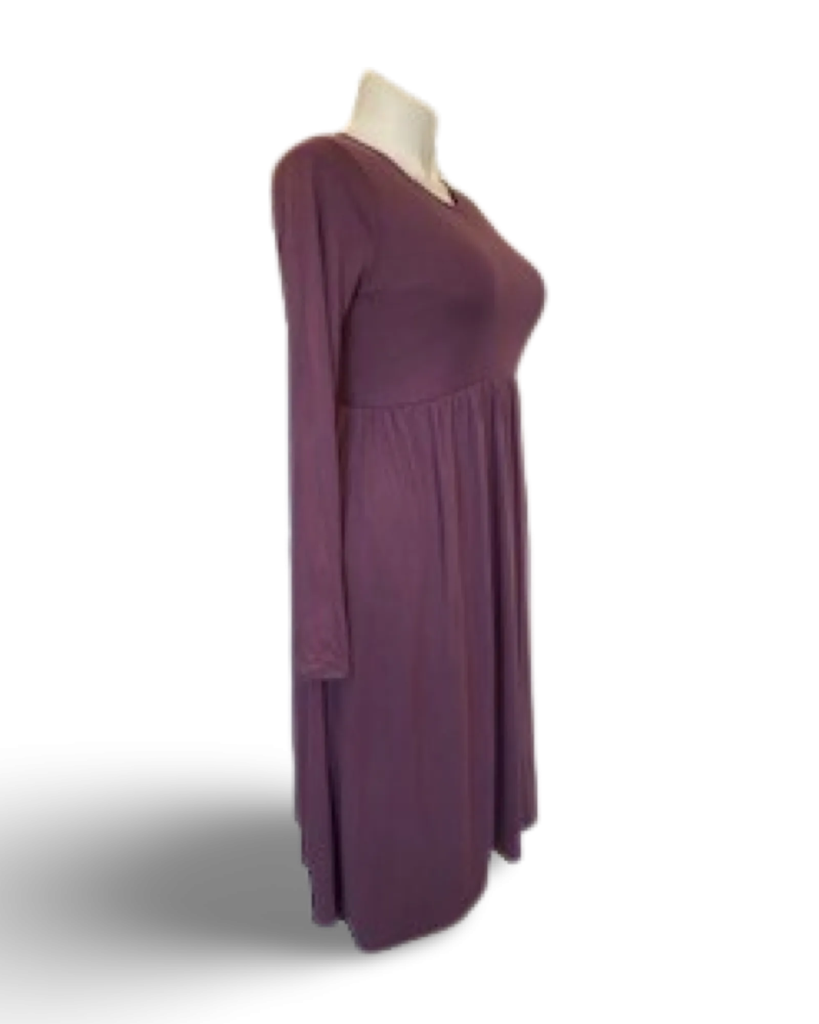 Gathered Waist Pocketed Midi Dress in Smokey Plum