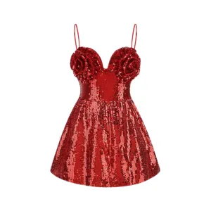 Pre Order:  Sleeveless 3D Flower Sequin A-Line Corset Mini Dress