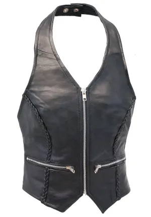 Zipper Braid Leather Halter Vest #LH523BZ ()